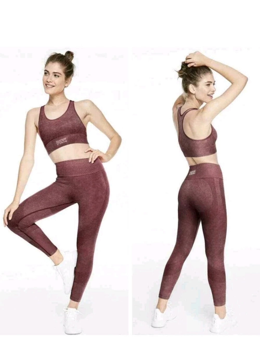 PINK Victoria's Secret Seamless High Waist Full Length Maroon Leggings Size Med